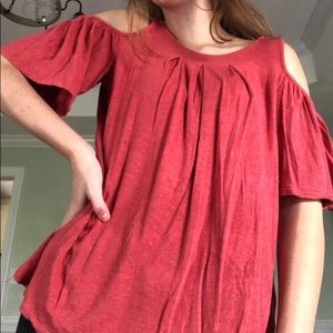 Coral Open Shoulder Tee Shirt